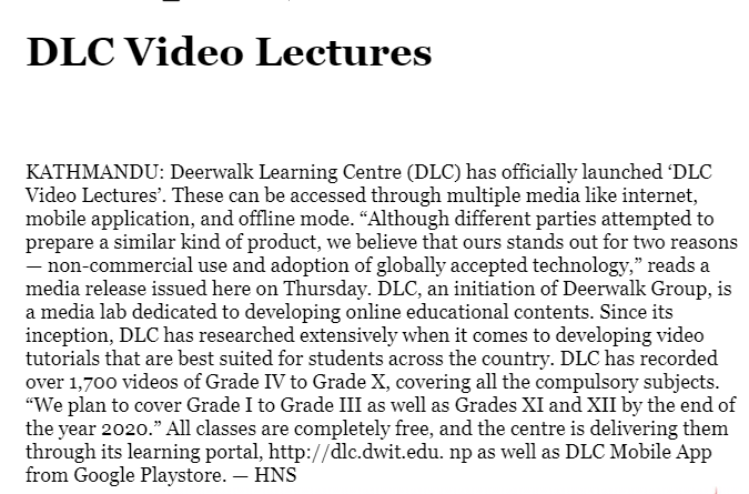 Deerwalk Learning Center- Covered by  The Himalayan Times